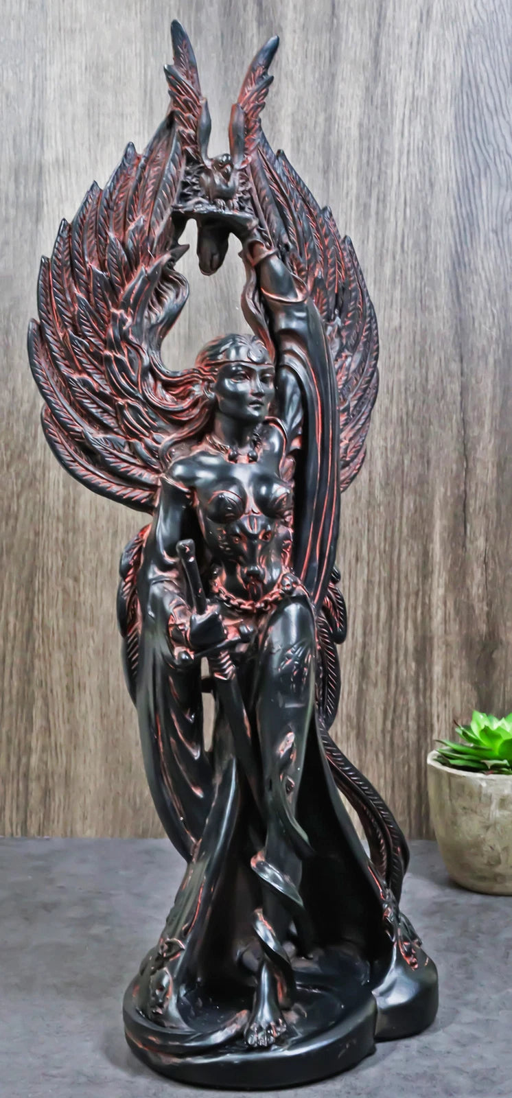 Morrigan Statue, 12" Celtic War Goddess Phantom Queen Triple Goddess Valkyrie Figurine for Shelf, Mantle, Home, or Gothic Fantasy Decor-7