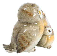 Forest Whimsical Mother Father Owls And Baby Owlet Family Trio Figurine-6