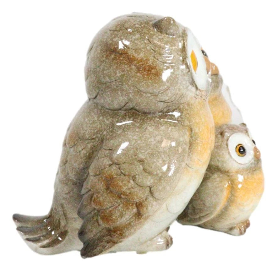 Forest Whimsical Mother Father Owls And Baby Owlet Family Trio Figurine-6