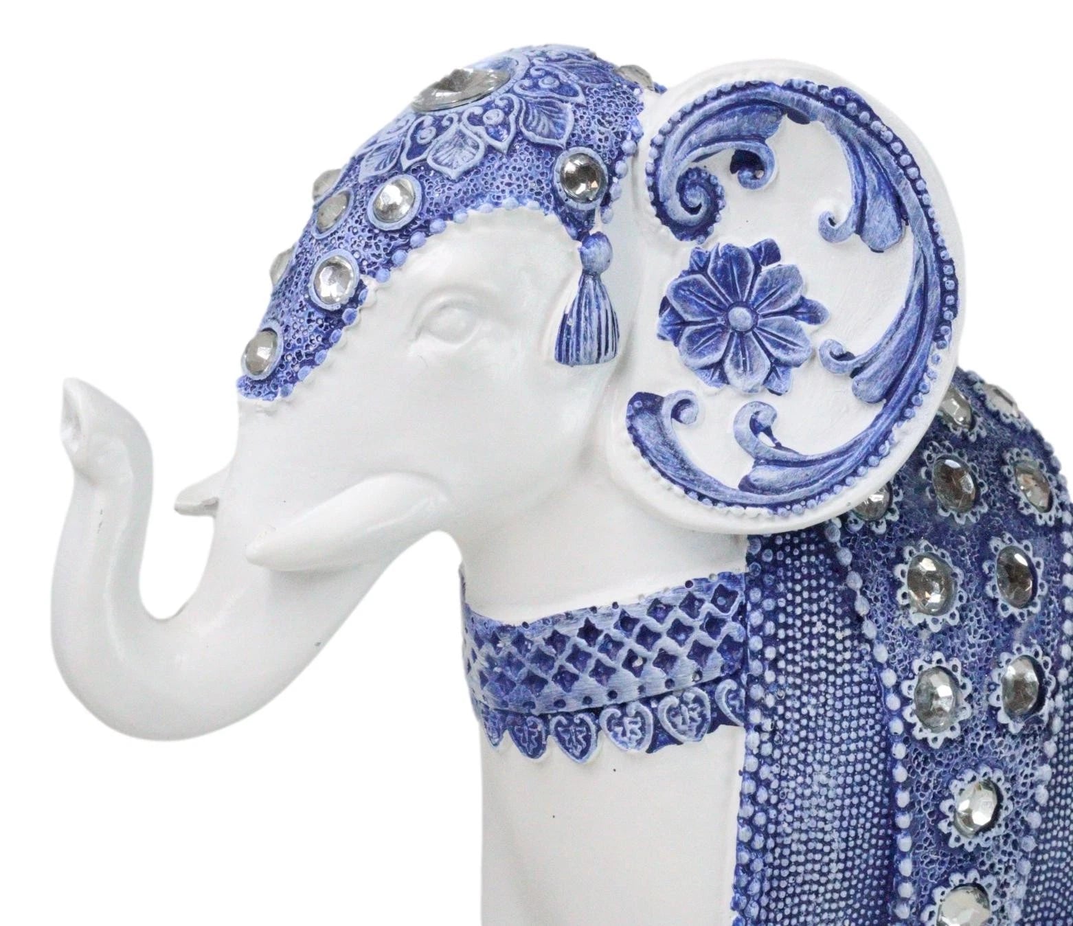 Feng Shui Ming Style Blue And White Ornate Design With Crystals Elephant Statue-6