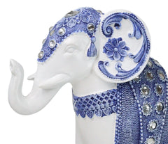 Feng Shui Ming Style Blue And White Ornate Design With Crystals Elephant Statue-6