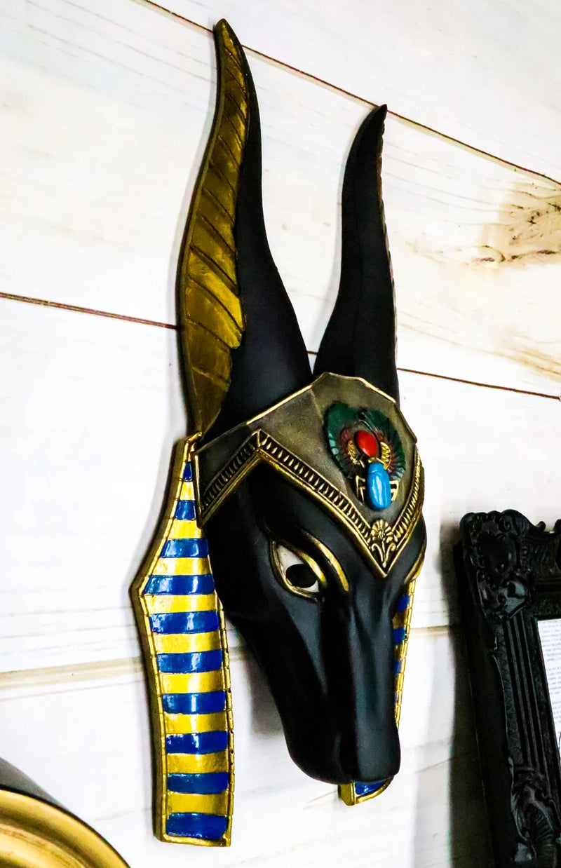 Egyptian God Of Afterlife Anubis Head Winged Scarab Bust Wall Plaque Decor 10"H-2
