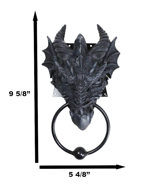 Ancient Medieval Fantasy Horned Dragon Head Door Knocker Resin Dragon Home Decor-5