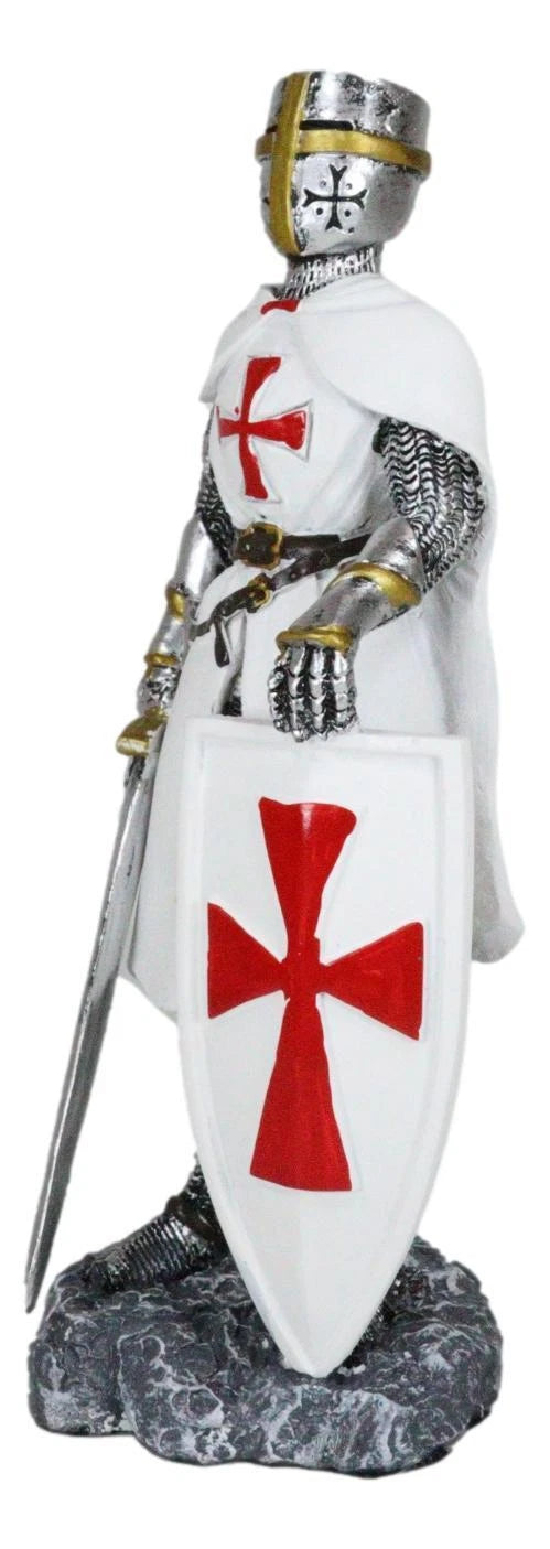 White Cloak Medieval Crusader Swordsman With Shield Of Faith Knight Figurine-4