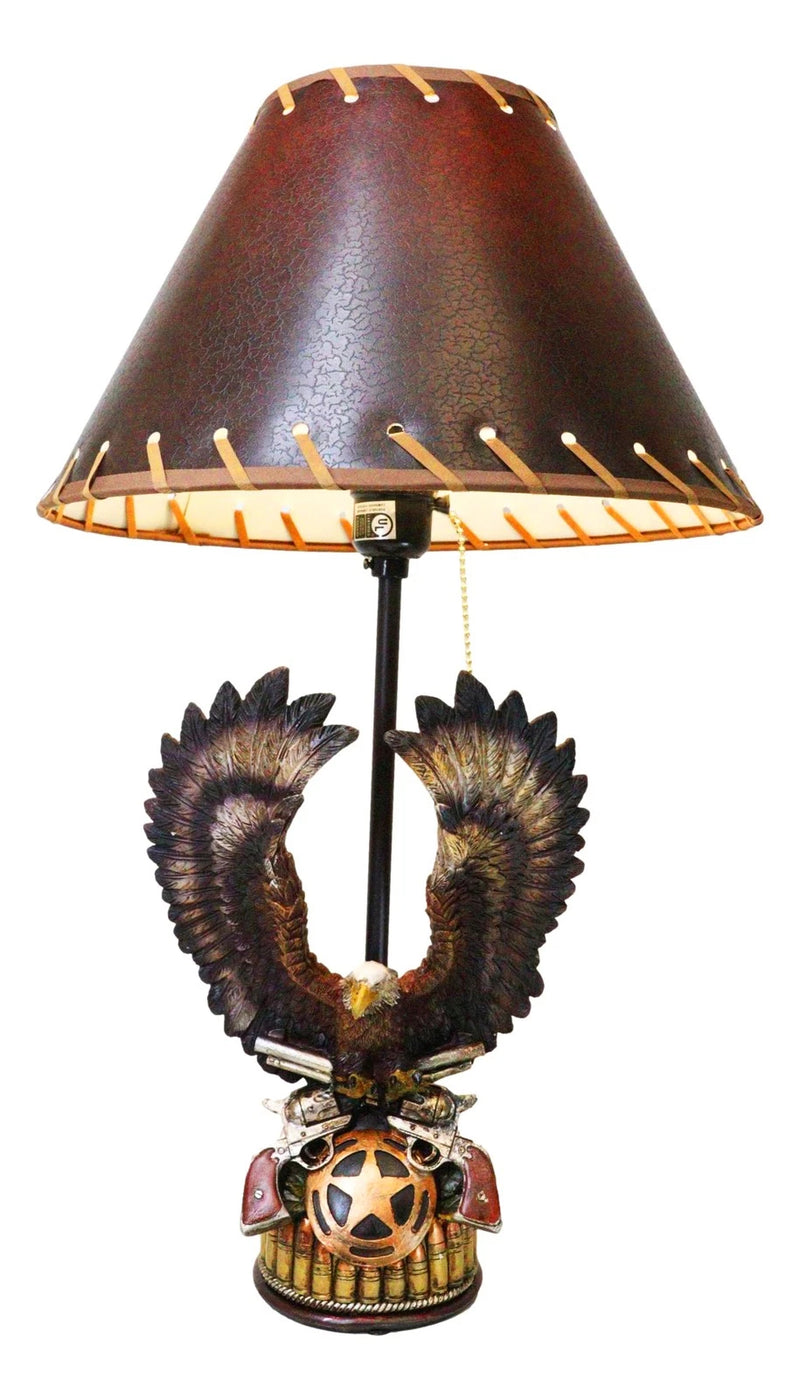 Western Bald Eagle Perching On Crossed Pistols Lone Star Bullets Table Lamp-5