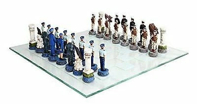 American Military Branches US Air Force VS Marine Corps Chess Set W/ Glass-2