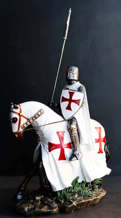 Crusader English Knight On Heavy Cavalry Horse Statue Phalanx Spear Horse-1