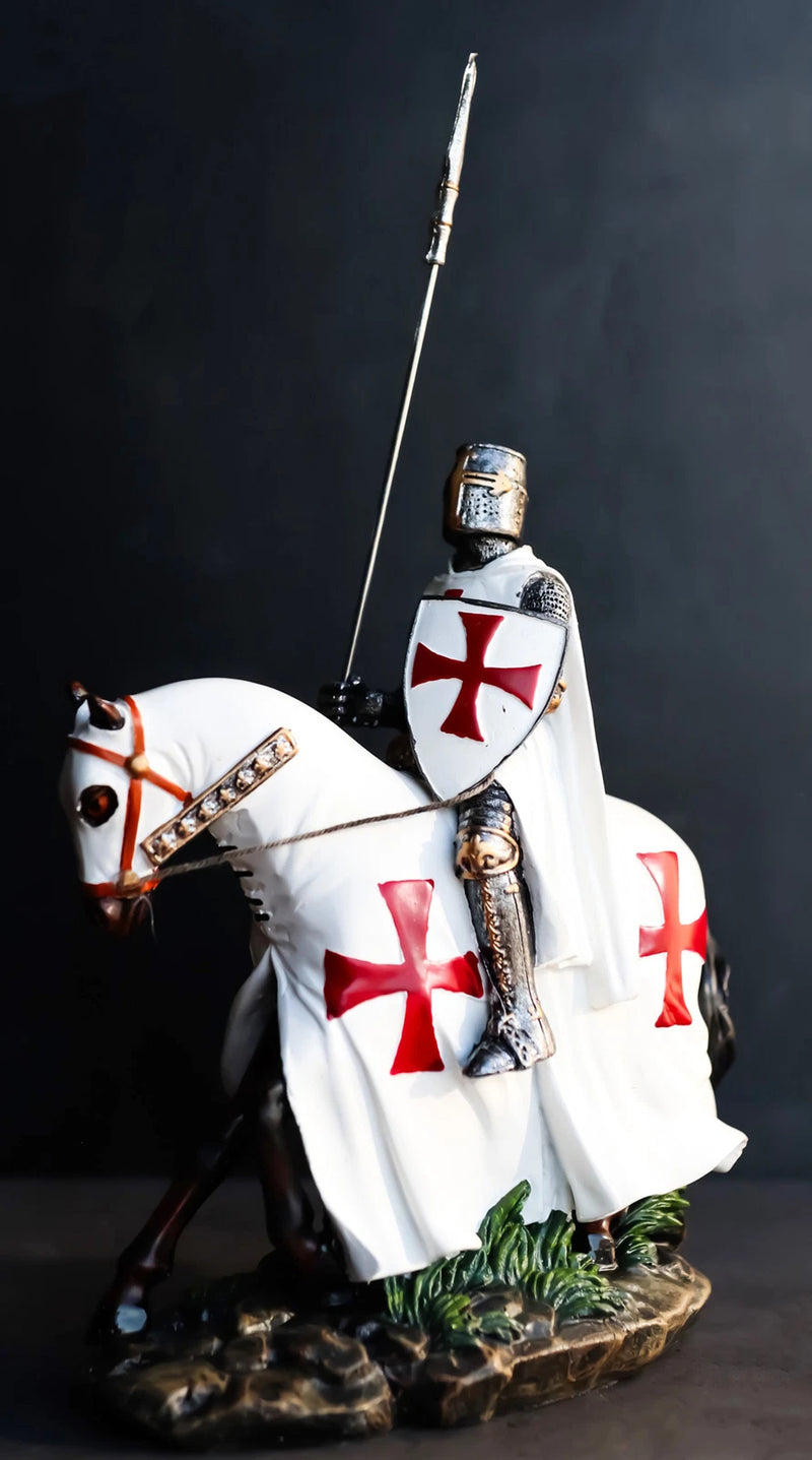 Crusader English Knight On Heavy Cavalry Horse Statue Phalanx Spear Horse-1