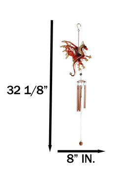 Medieval Fantasy Red Gold Fire Dragon Art Glass Gemstones Metal Wind Chime-4