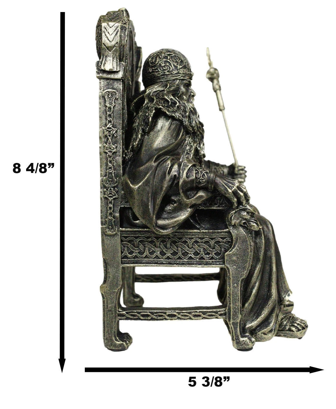 Norse Viking Odin The Alfather Sitting On A Throne with Raven Spear Statue-3