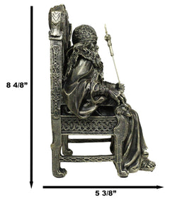 Norse Viking Odin The Alfather Sitting On A Throne with Raven Spear Statue-3