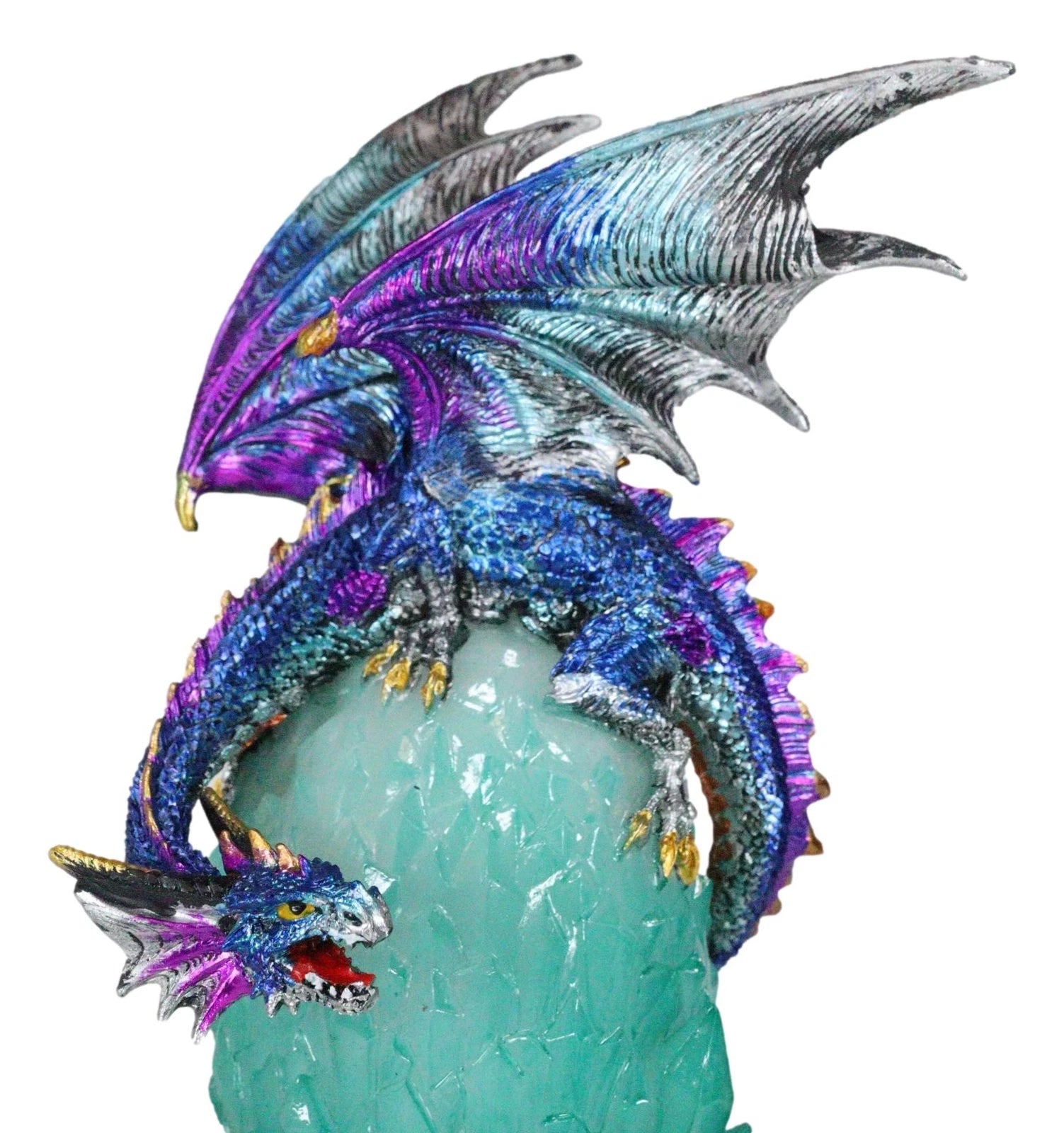 Blue Rainbow Armored Dragon Guarding LED Lantern Acrylic Crystal Egg Figurine-5