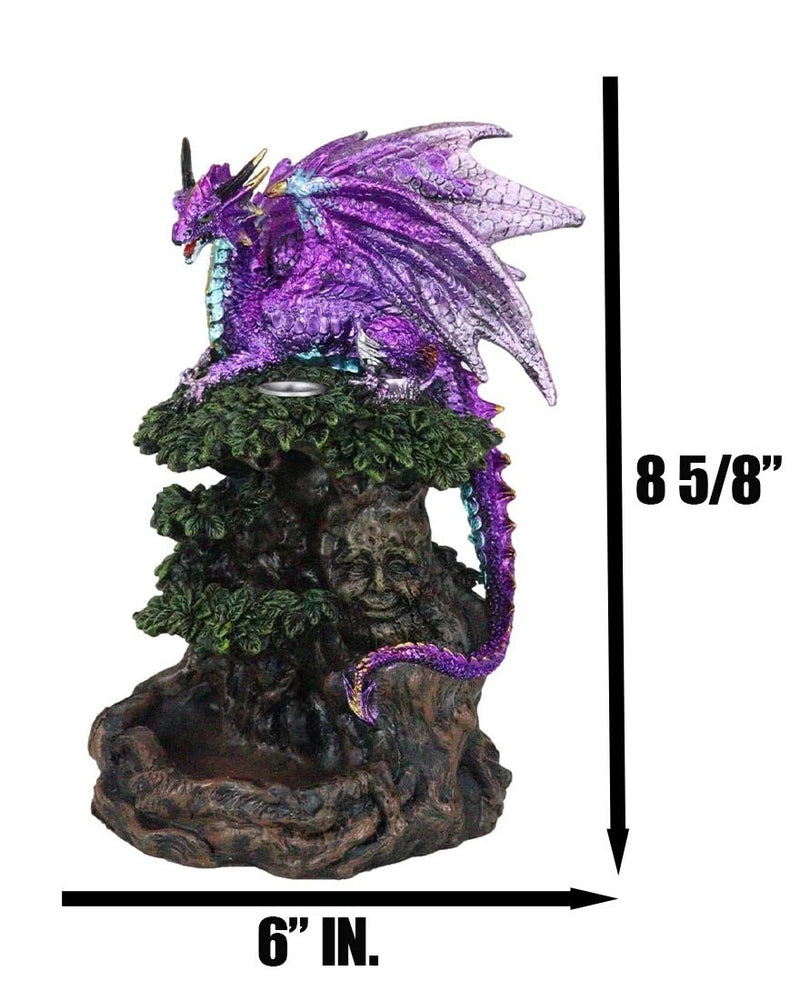 Metallic Purple Dragon On Greenman Tree Canopy Backflow Incense Cone Burner-4