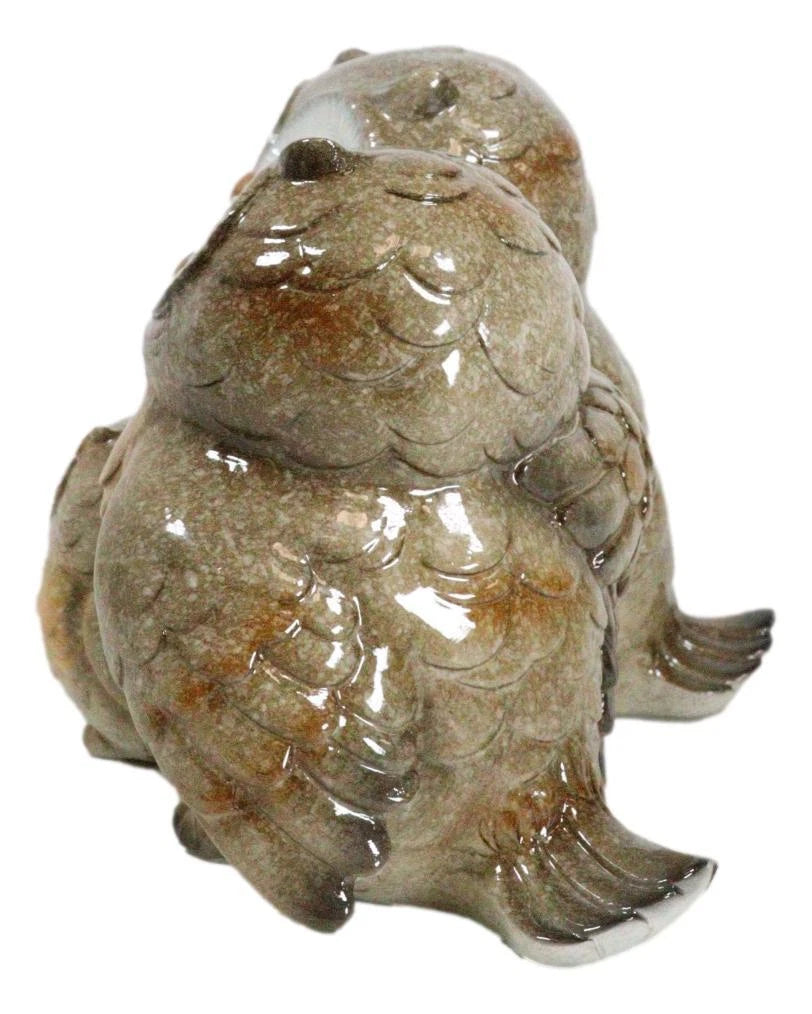 Forest Whimsical Mother Father Owls And Baby Owlet Family Trio Figurine-4