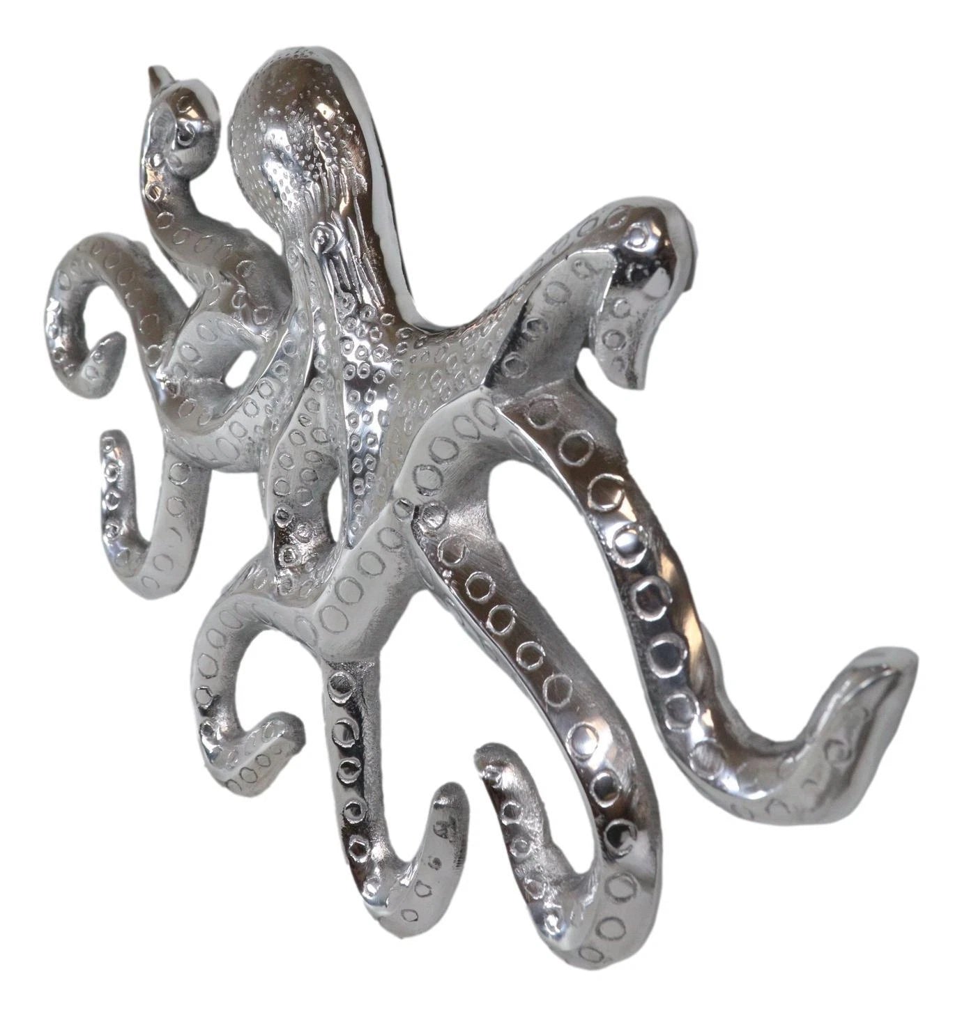 18"L Nickel Plated Aluminum Nautical Marine Sea Octopus Wall Decorative Plaque-5