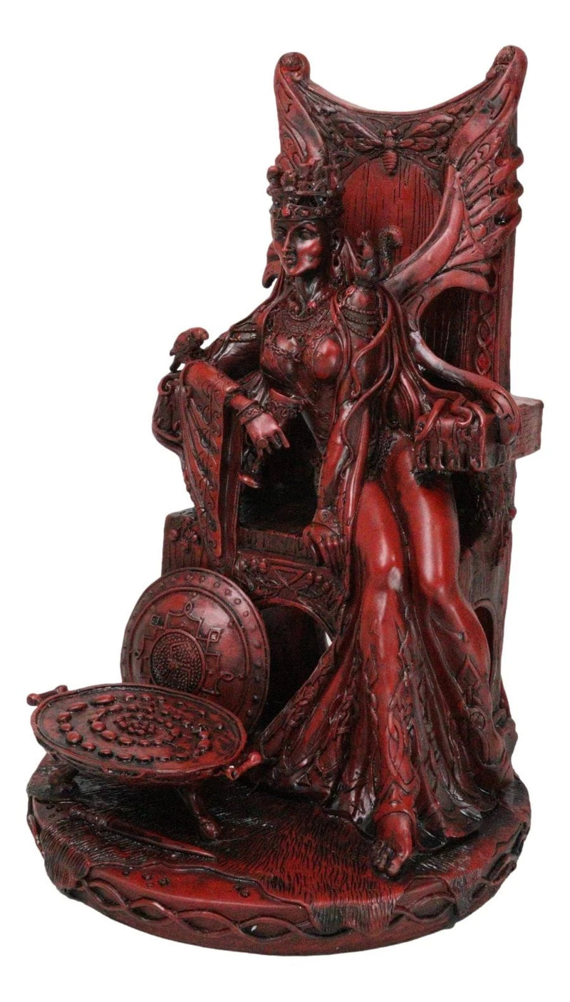 Celtic Maeve with Bird and Squirrel On Throne Statue 11" Tall Clay Finish-2