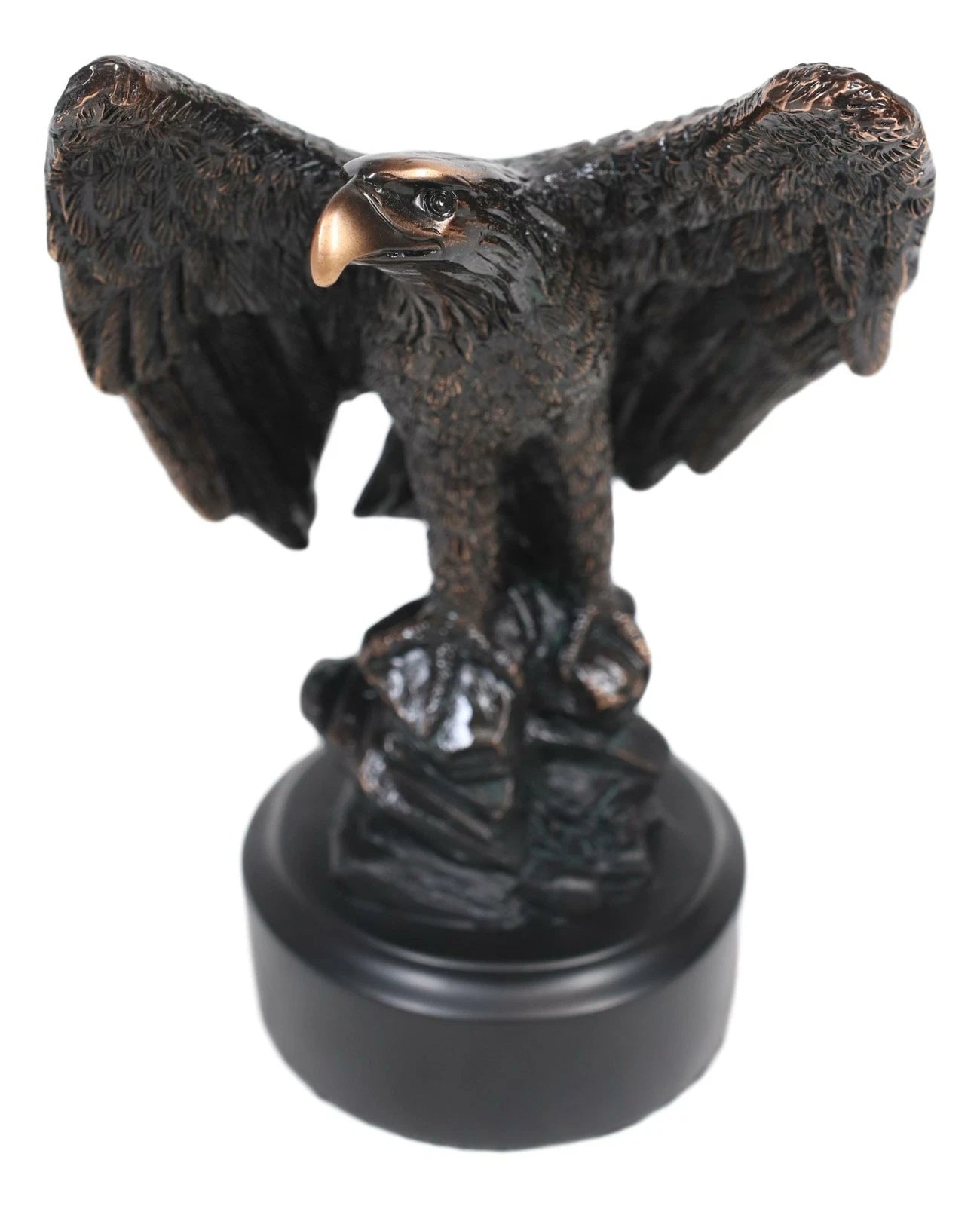 Surveyor Bald Eagle With Open Wings On Rock Electroplated Resin Statue