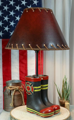 American Hero Fire Fighters Fireman Boots Desktop Table Lamp With Laced Shade-1