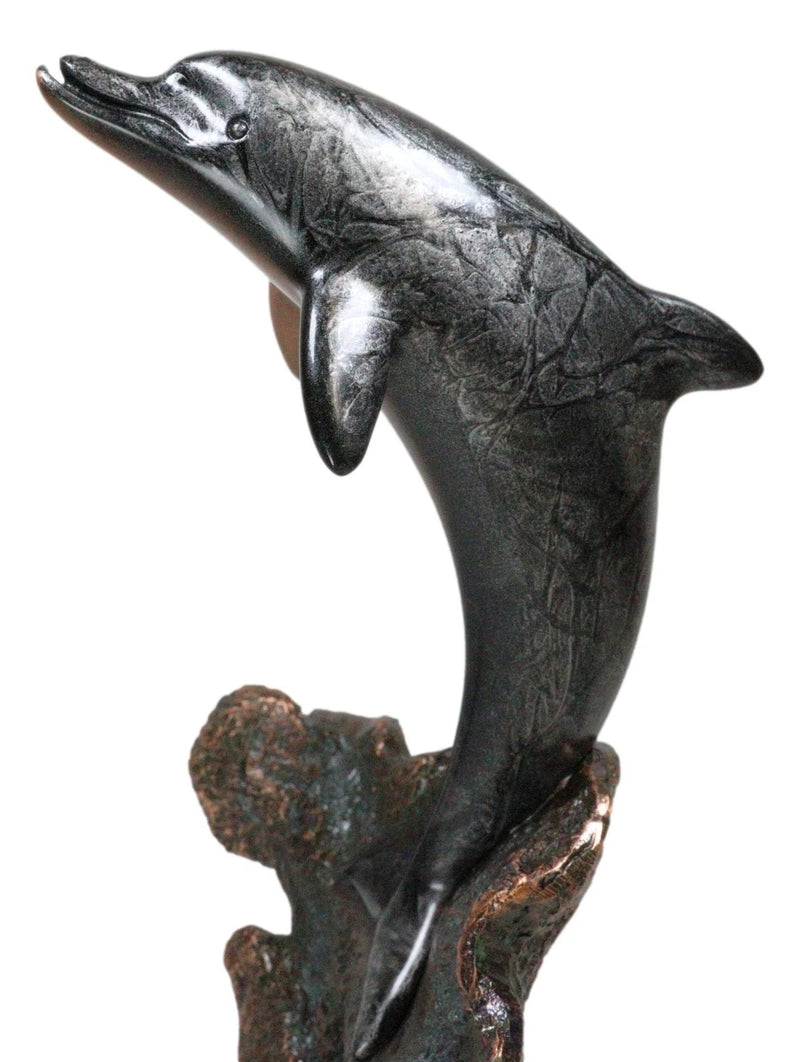 Marine Sea Dolphin Jumping Out Of Water Bronze Electroplated Resin Figurine-4