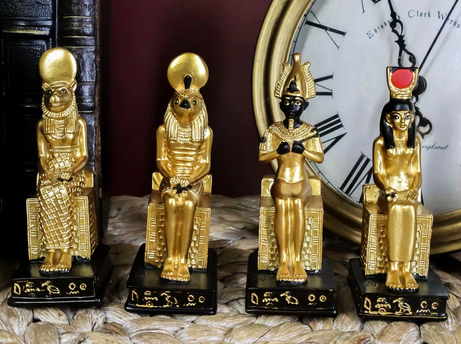 Egyptian Gods Horus Osiris Sekhmet And Isis Seated On Thrones Figurine Set of 4-1