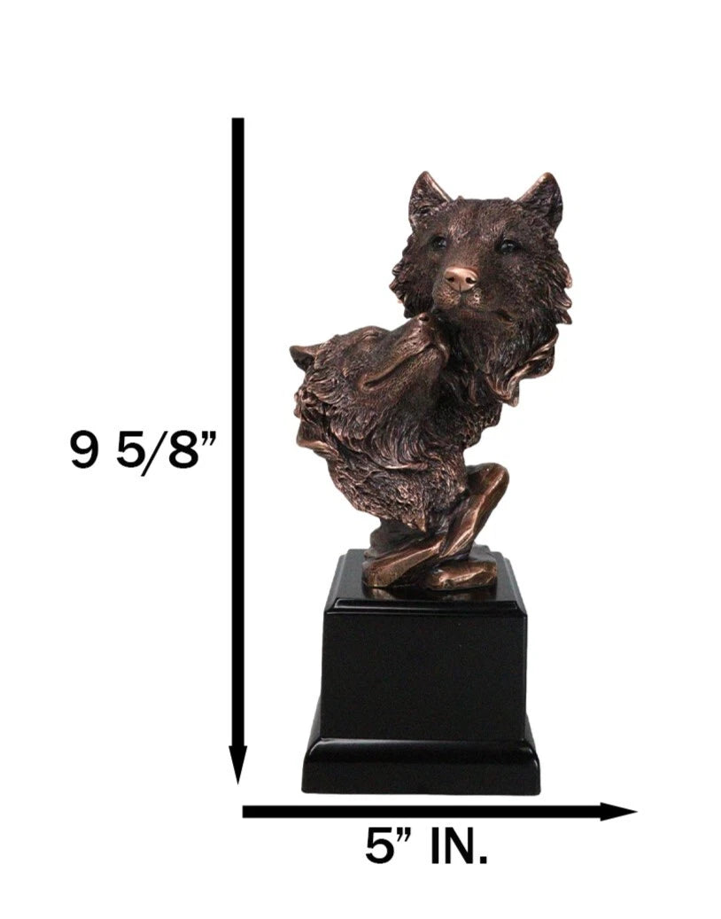 Forest Moonlight Lovers 2 Wolves Bust Bronze Electroplated Resin Statue-3