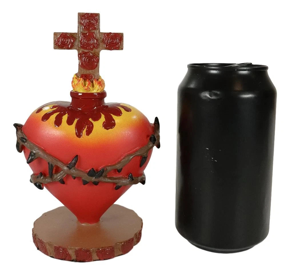 DOD Sacred Heart Of Jesus W/ Crown Of Thorns Roses & Cross Statue-4