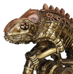 Geared Clockwork Vintage Steampunk Iguana Lizard Coiling On Stand Figurine-2