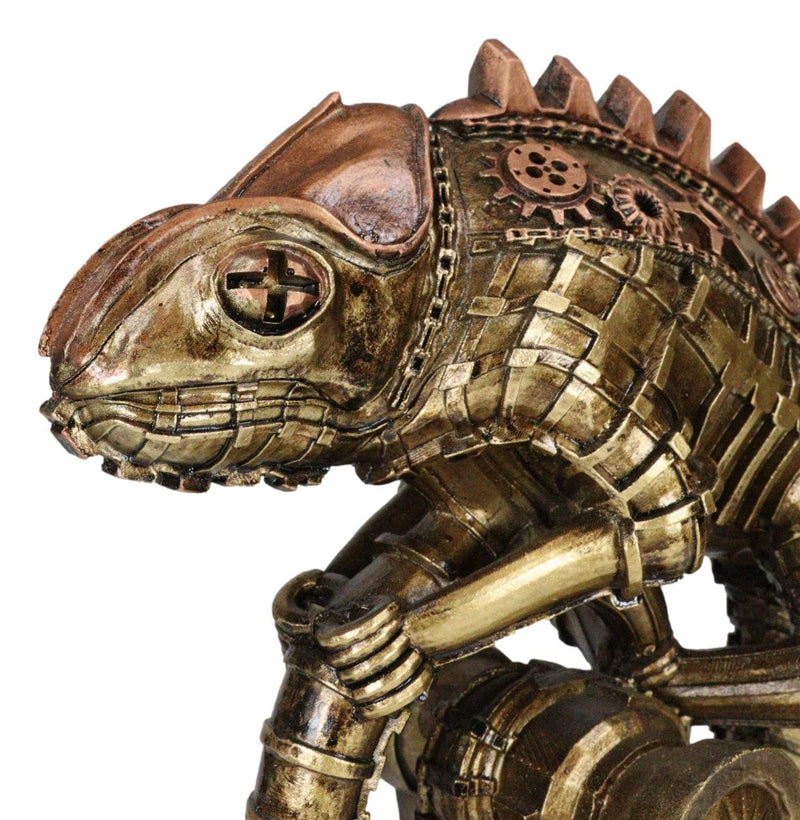 Geared Clockwork Vintage Steampunk Iguana Lizard Coiling On Stand Figurine-2