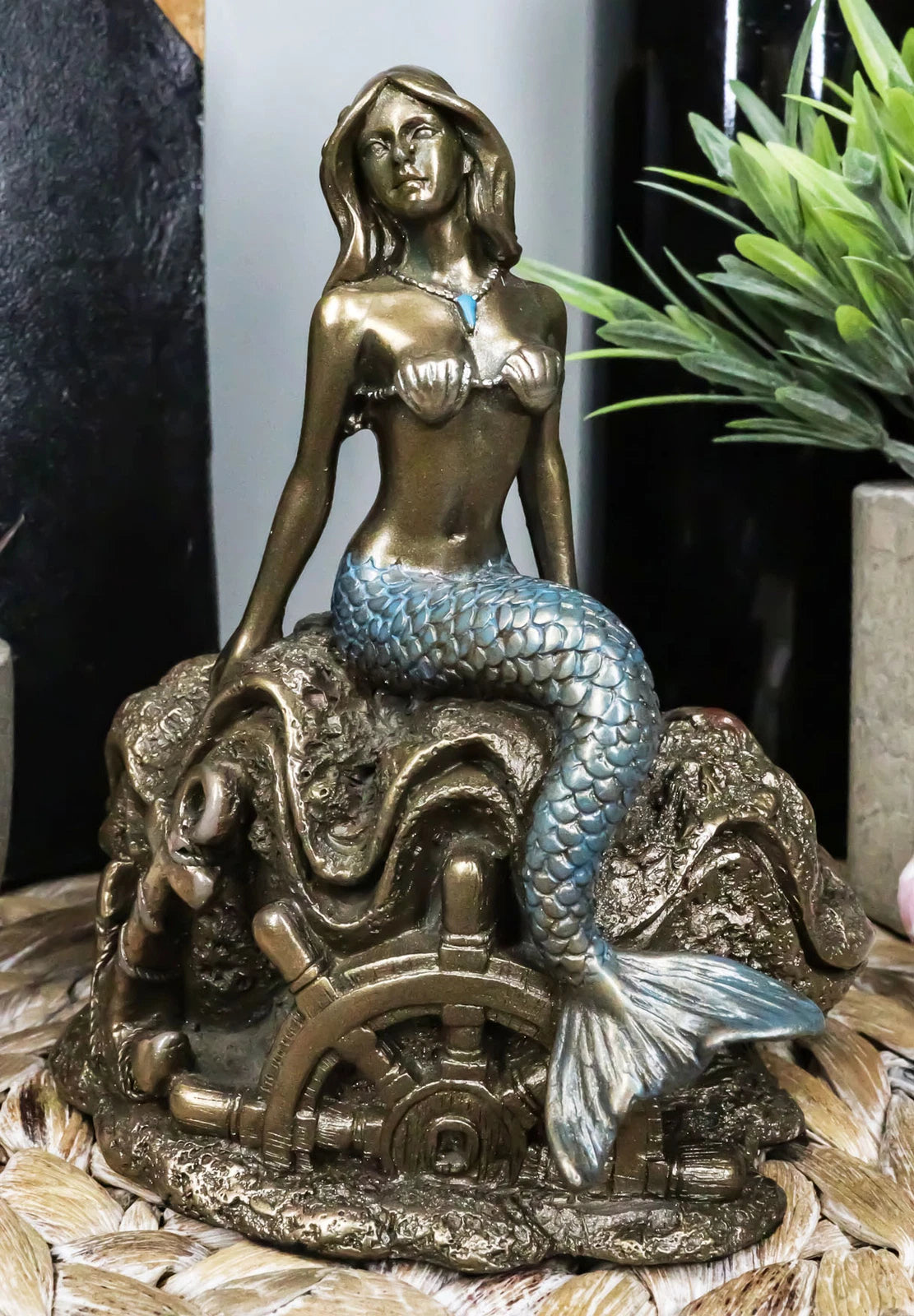 Mermaid Ariel 5" Tall Nautical Mermaid Sitting On Oyster Shell Figurine