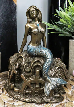 Mermaid Ariel 5" Tall Nautical Mermaid Sitting On Oyster Shell Figurine-2
