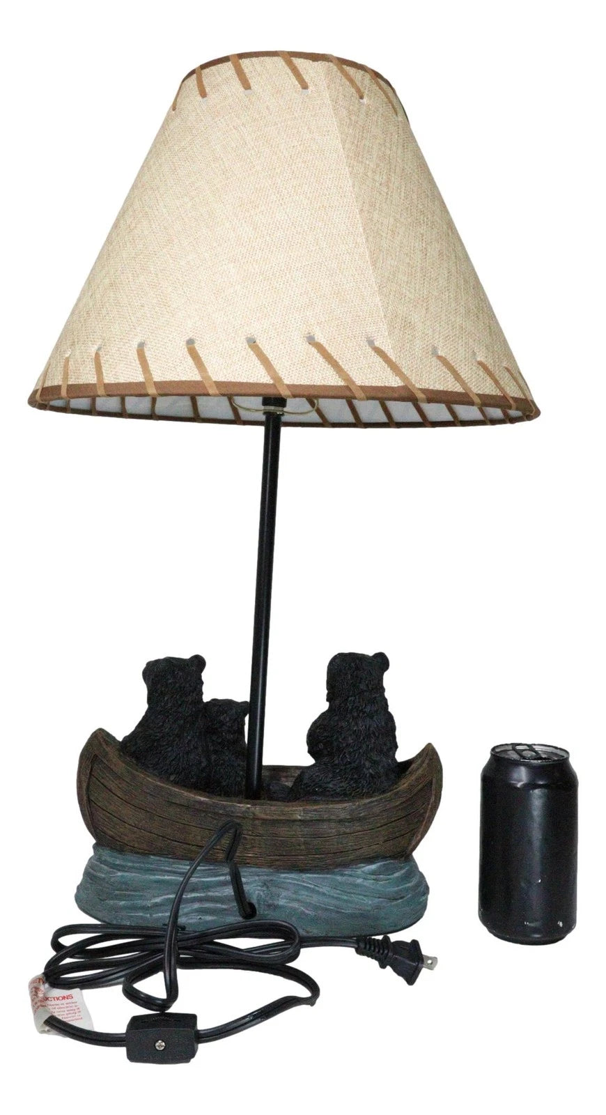Rustic Woody Forest River Run Black Bears With Cub Rowing Canoe Boat Table Lamp-4
