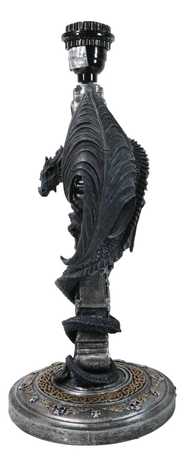 Gothic Faux Stone Dragon Perching On Celtic High Cross Sculptural Table Lamp-3