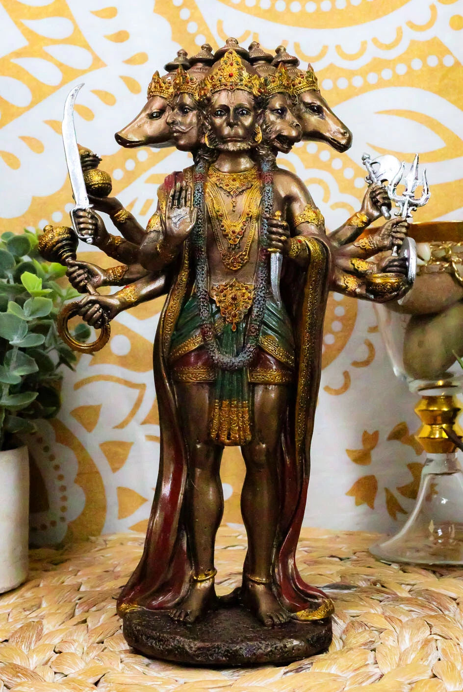 Panchamukhi Anjaneya Five Faced Hanuman Statue Monkey Hindu God Warrior Figurine-1