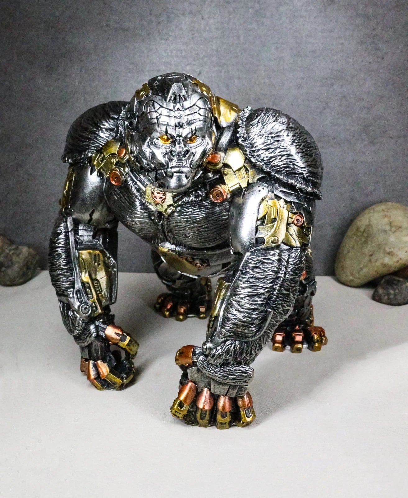 Steampunk Gearwork Cyborg Metallic Primate Silverback Gorilla Kong Figurine-3