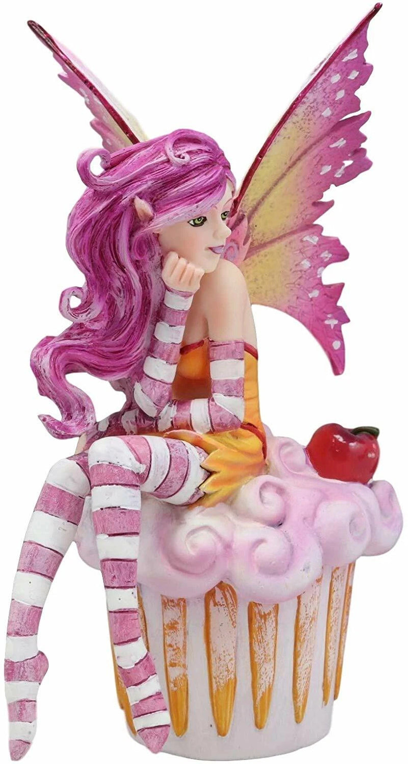 Colorful Amy Brown Pink Cherry Cupcake Fairy Statue Sweet Tooth Collection-3