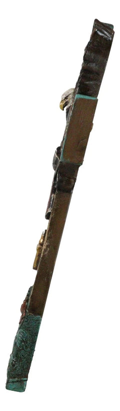 Rustic Western Turquoise Flowers Eagle Dual Pistols Cowboy Faux Wood Wall Cross-4