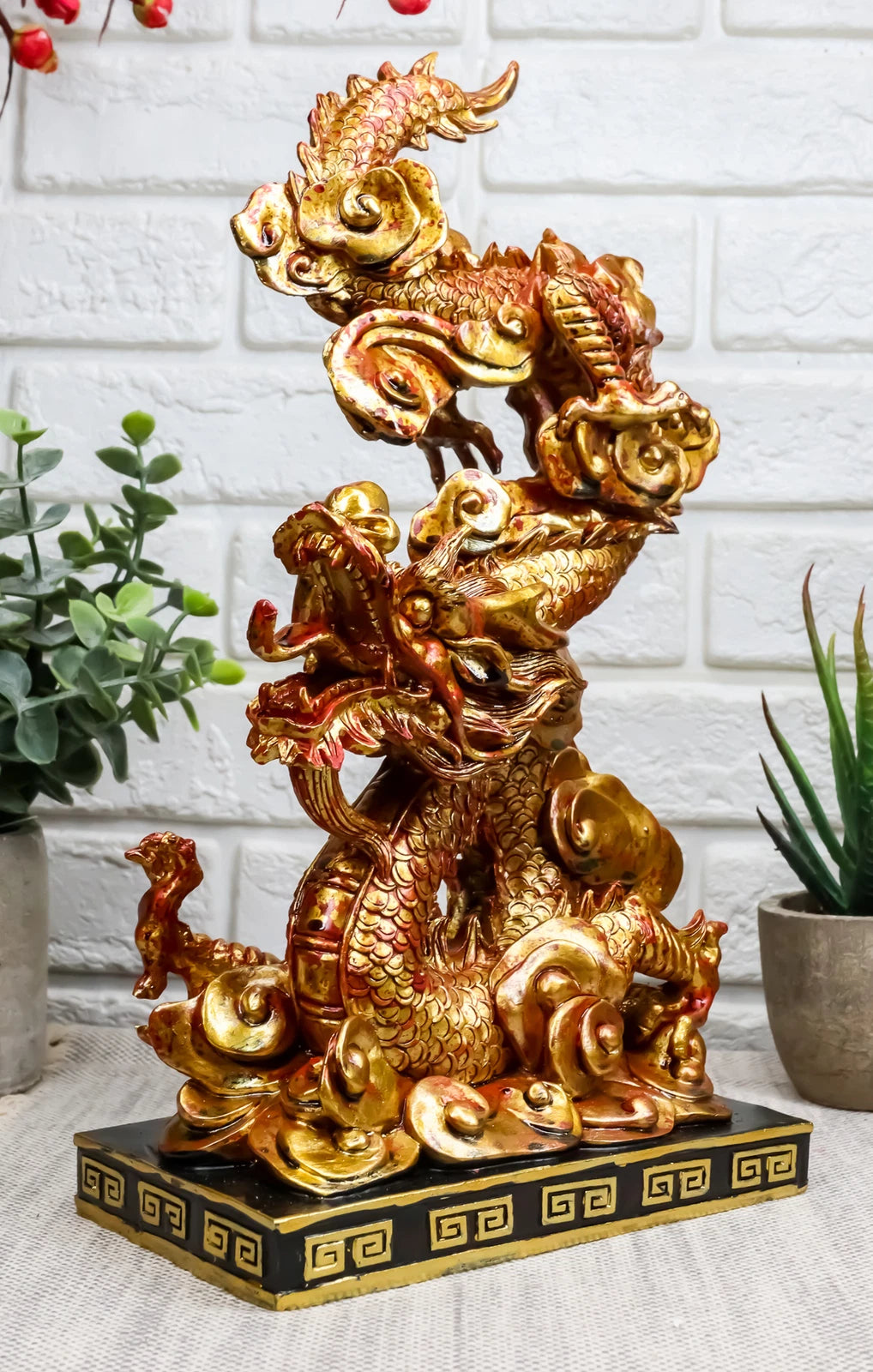Feng Shui Chinese Imperial Nine Dragons Golden Dragon King Decorative Statue-3