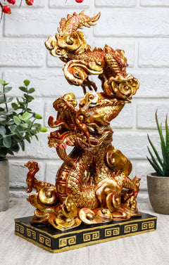 Feng Shui Chinese Imperial Nine Dragons Golden Dragon King Decorative Statue-3