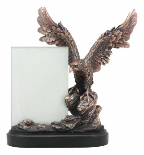 Bald Eagle Perching On Cliff Rock Picture Frame Bronze Electroplated Figurine-1
