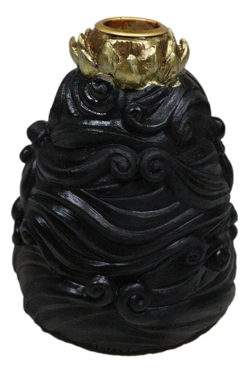 Golden Laughing Buddha Hotei On Black Cloud Lotus Backflow Incense Cone Burner-5