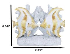 Nautical Sea Coastal Marine Angelfish Fishes Swimming By Corals Bookends Pair-5