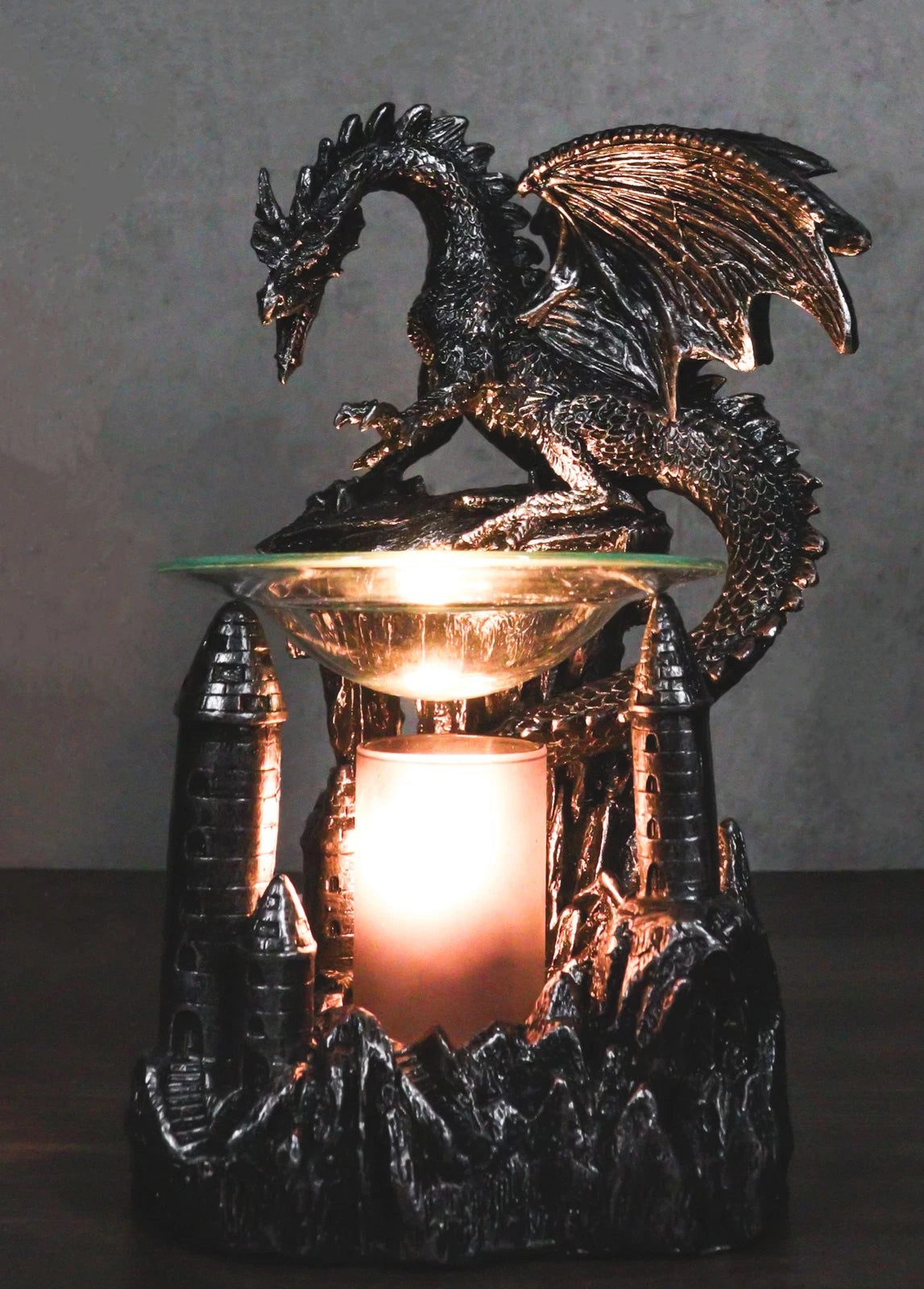 Dragon Castle Figurine, Smaug Electric Oil Burner & Tart Warmer Statue 9.5" Tall, Hand-Painted Fantasy Dragon Sculpture for Home Decor, Desk, Shelf, or Living Room Display-3