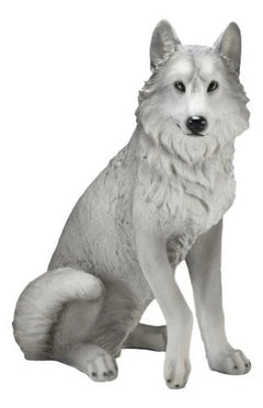 Estatua grande de lobo gris alfa sentado de Dakota Wildlife, 20,5" de alto-3
