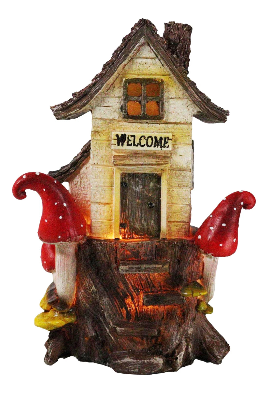 Fairy Garden LED Light Up Cottage Tree House With Toadstool Mushrooms Figurine-3