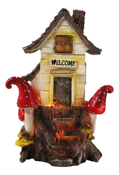 Fairy Garden LED Light Up Cottage Tree House With Toadstool Mushrooms Figurine-3