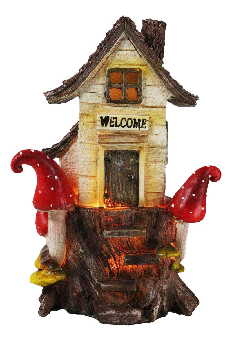 Fairy Garden LED Light Up Cottage Tree House With Toadstool Mushrooms Figurine-3