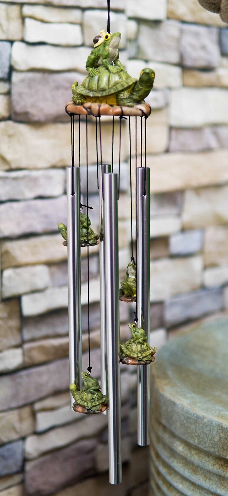 Tortoise Piggybacking Green Frog With Snail Garden Patio Wind Chime Decor-1
