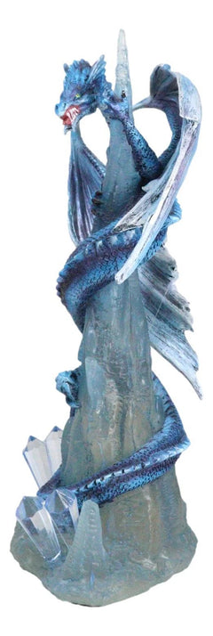 Frozen Stalactite Blue Dragon Serpent On Spiky Ice Mountain Cliff Figurine-3