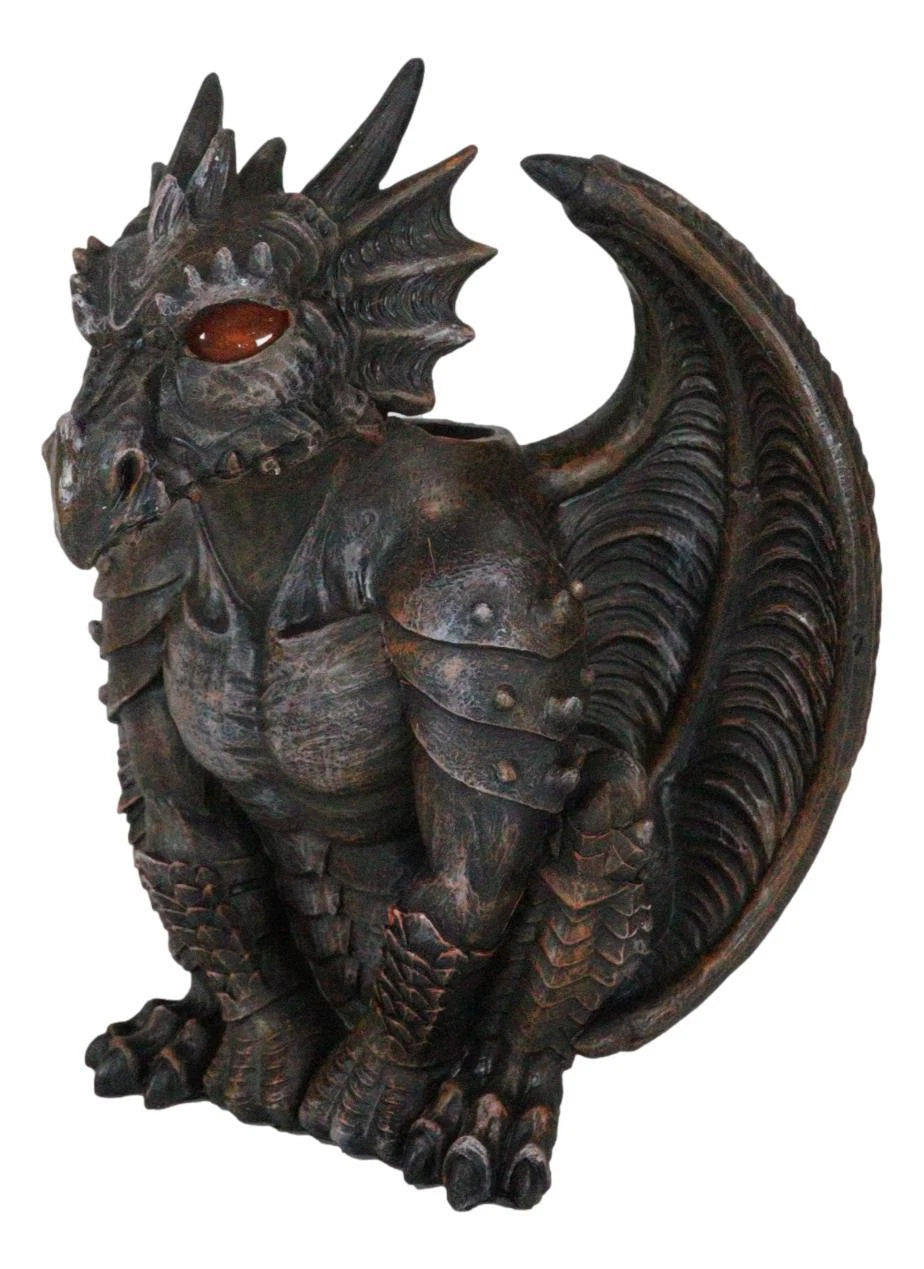 Gothic Winged Dragon Guard Gargoyle With Translucent Eyes Candle Holder Figurine-3