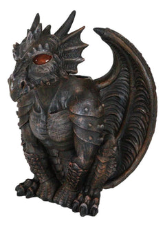 Gothic Winged Dragon Guard Gargoyle With Translucent Eyes Candle Holder Figurine-3